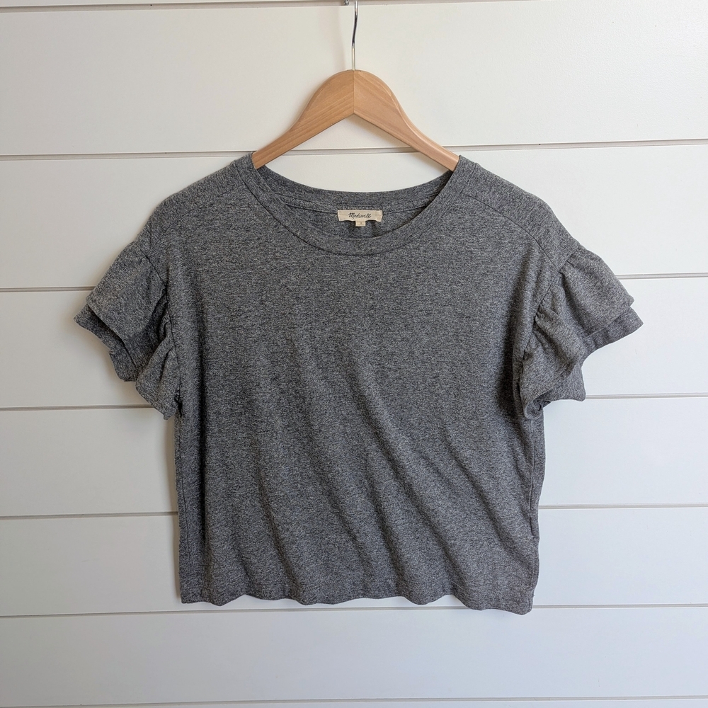 Madewell Flutter Sleeve Grey Crew Tee Small Butter Mom Basics